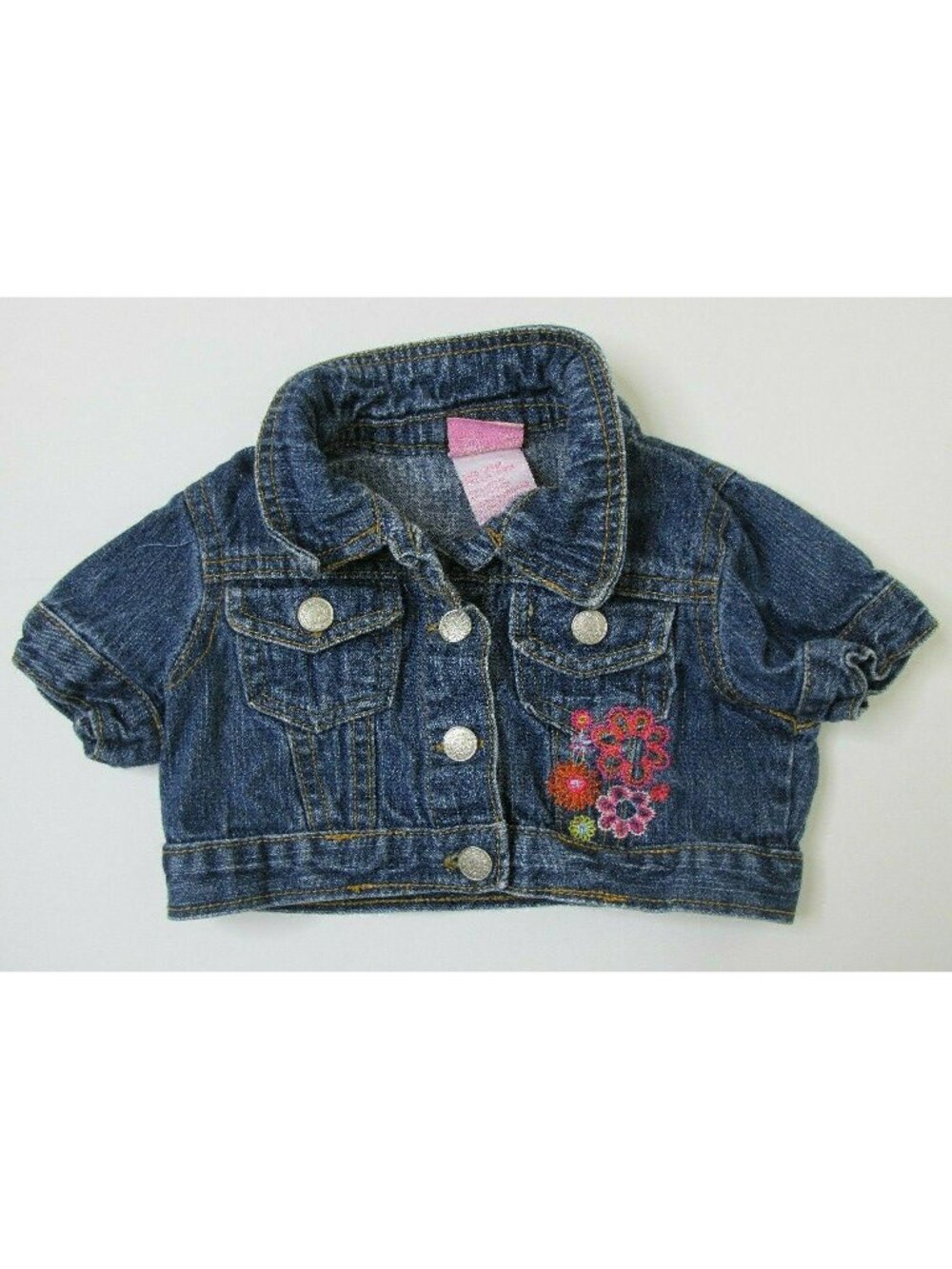 Nannette Girl Denim Jacket 24 months Toddler Embroidered Flowers Short Sleeves
